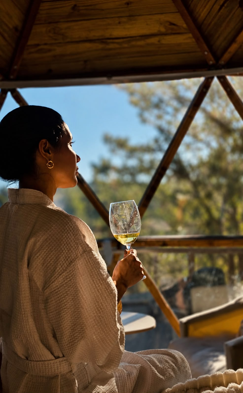 Duas taças de vinho tinto diante do pôr do sol nas montanhas